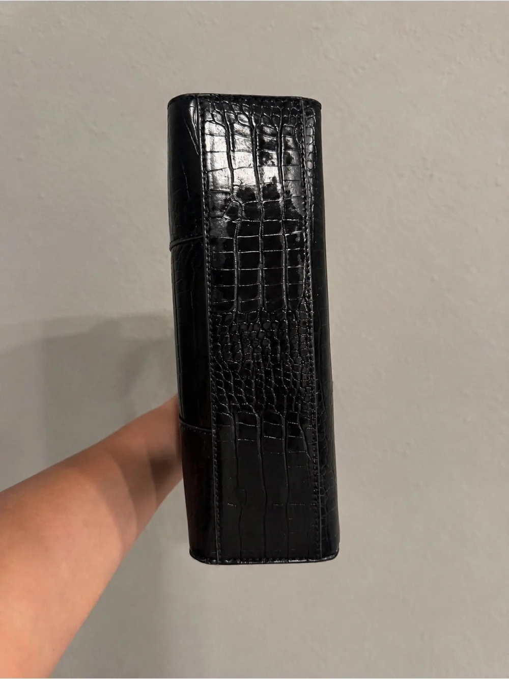 Aldo Black Croc-Embossed Satchel Bag
